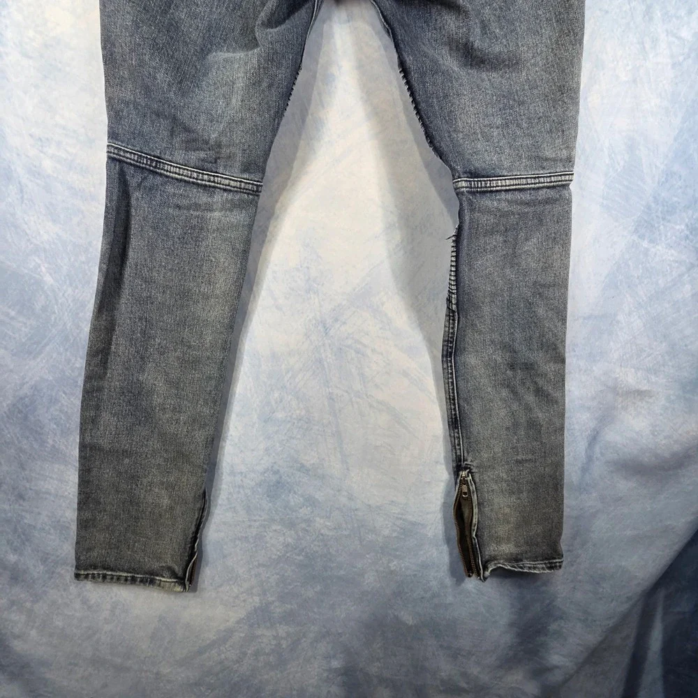 PacSun Mens Stacked Skinny Biker Moto Jeans Blue Distressed Ankle Zip 31x32